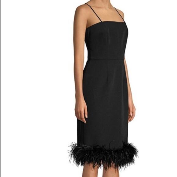 Milly Cady Elle Feather-Hem Sheath Black Midi Dress - Picture 1 of 10
